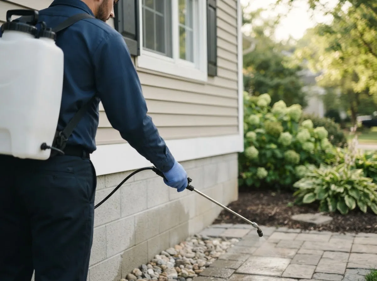 Pest control technician inspecting a home in Manistee, MI